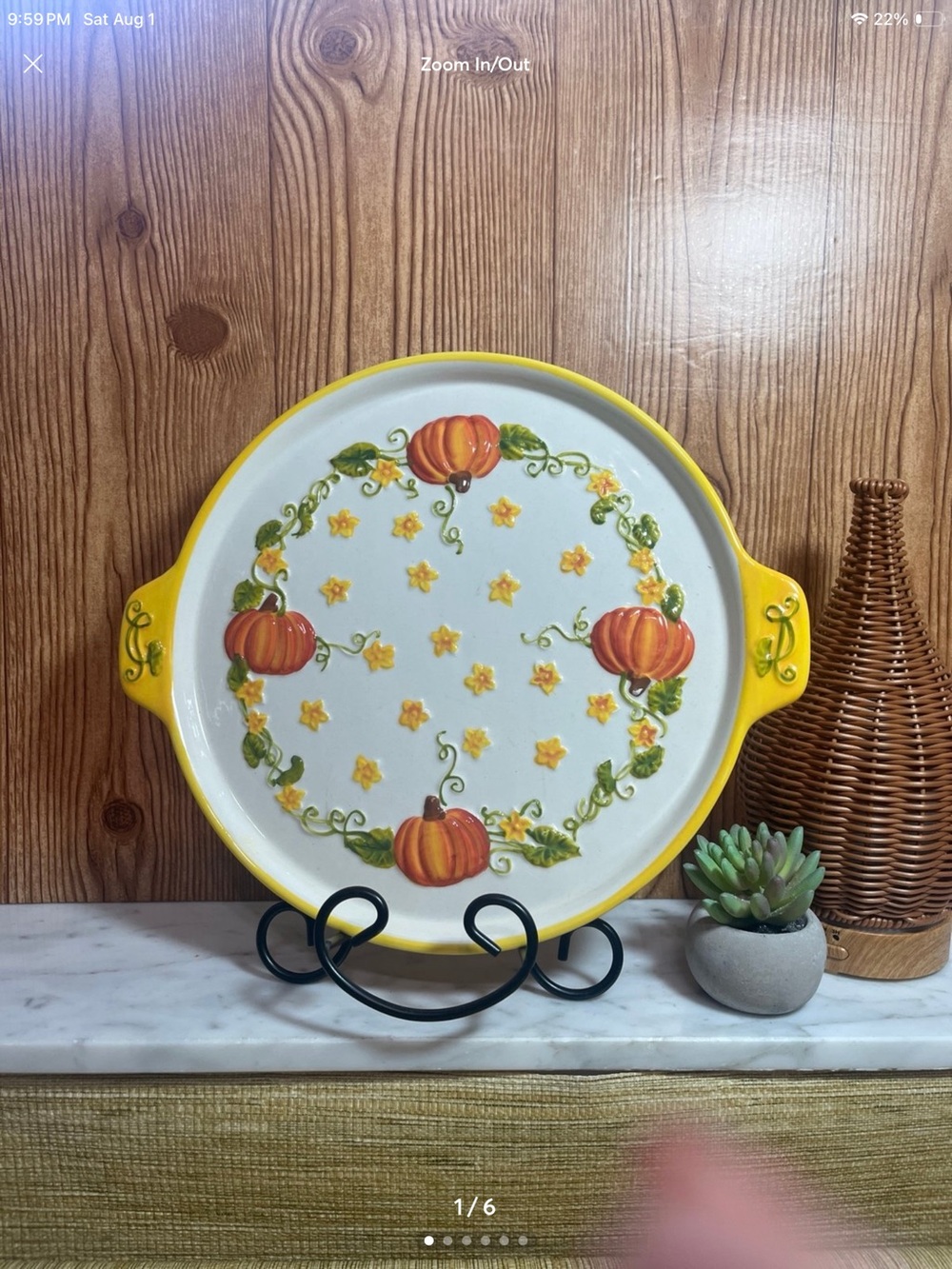Temp-tations Hand-Painted Pumpkin Serving Platter - Yellow Trim 11”